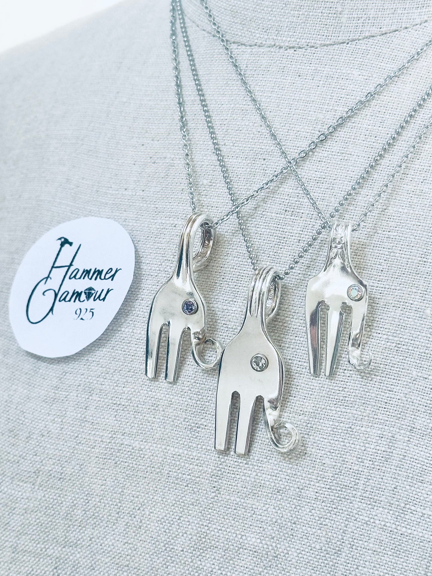 Baby Elephant Necklace, made from Vintage .925 Silver Plated Cocktail Fork