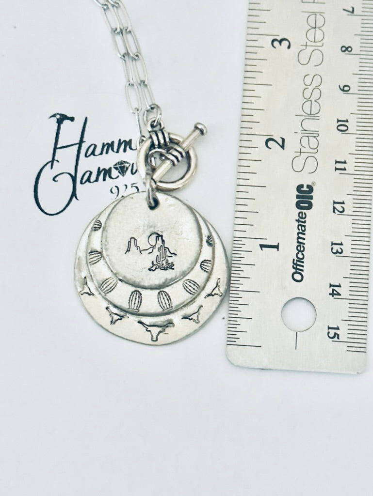 Pewter Necklace, Hand Stamped Desert Scene