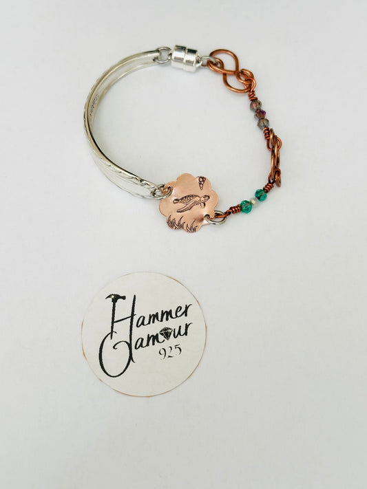 Silverware Bracelet with Copper & Turtle Design