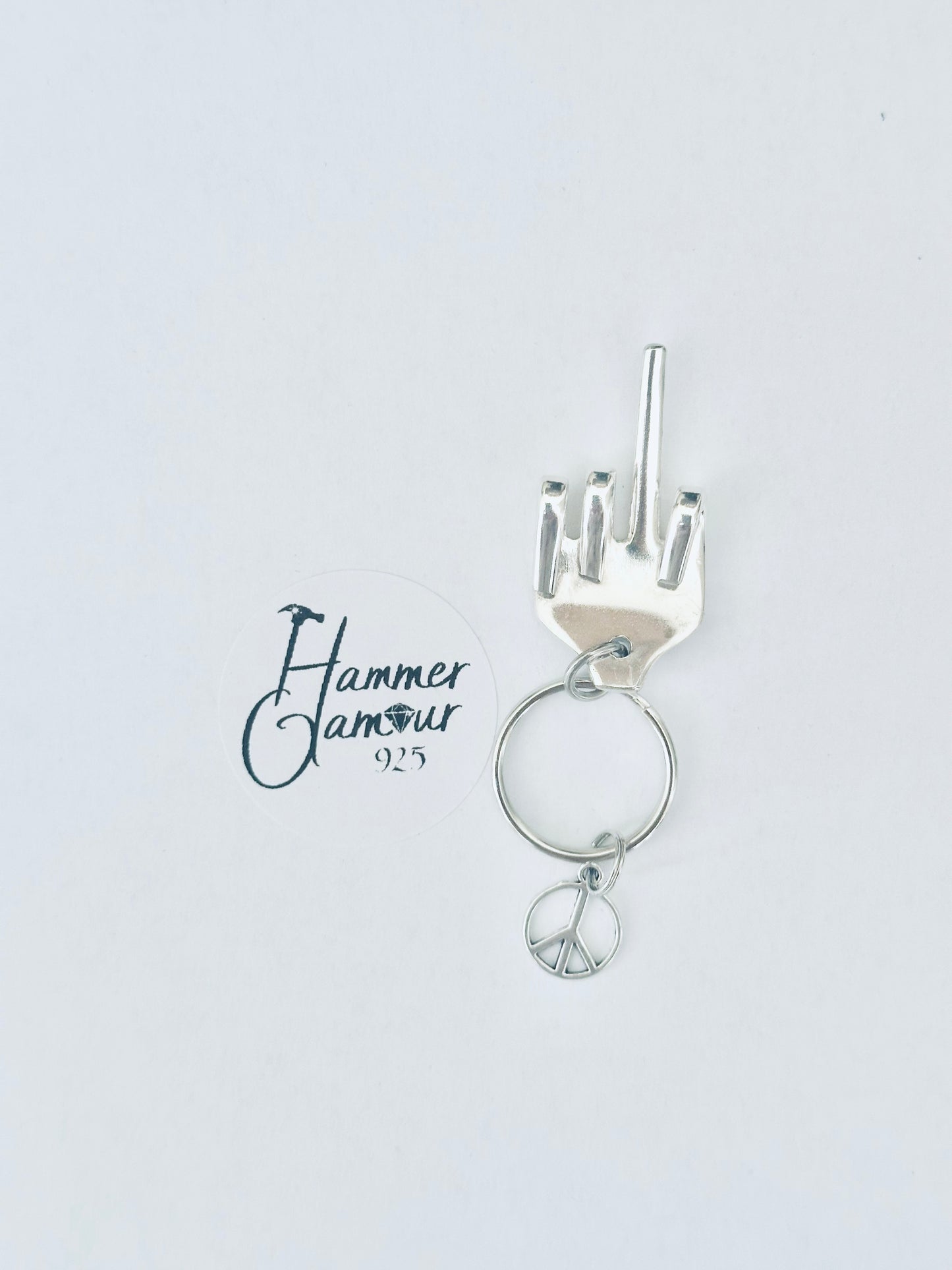 Middle Finger Keychains Made from Vintage Fork. Includes Peace Sign Charm