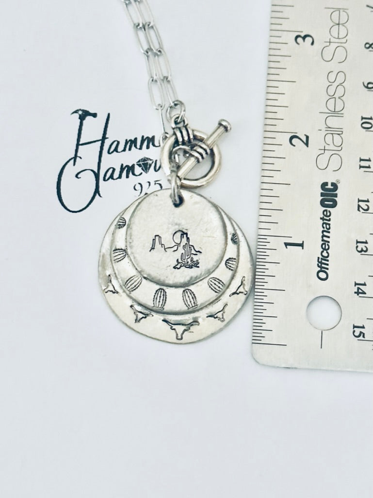 Pewter Necklace, Hand Stamped Desert Scene