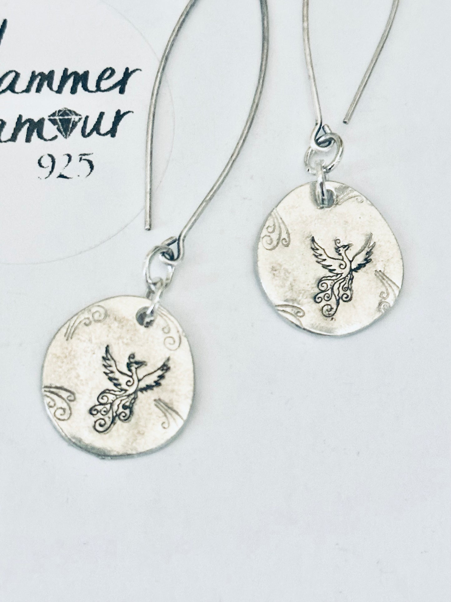 Phoenix Bird Earrings - Pewter