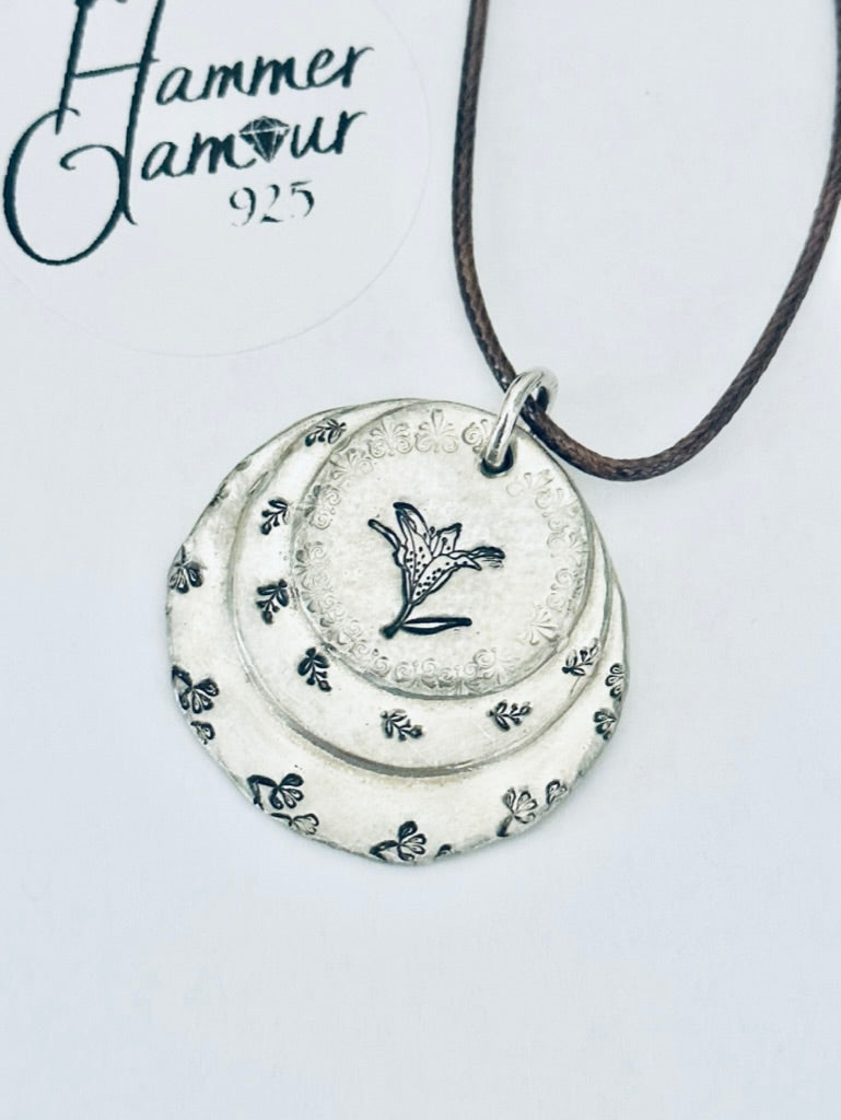 Pewter Necklace, Hand Stamped Tiger Lily