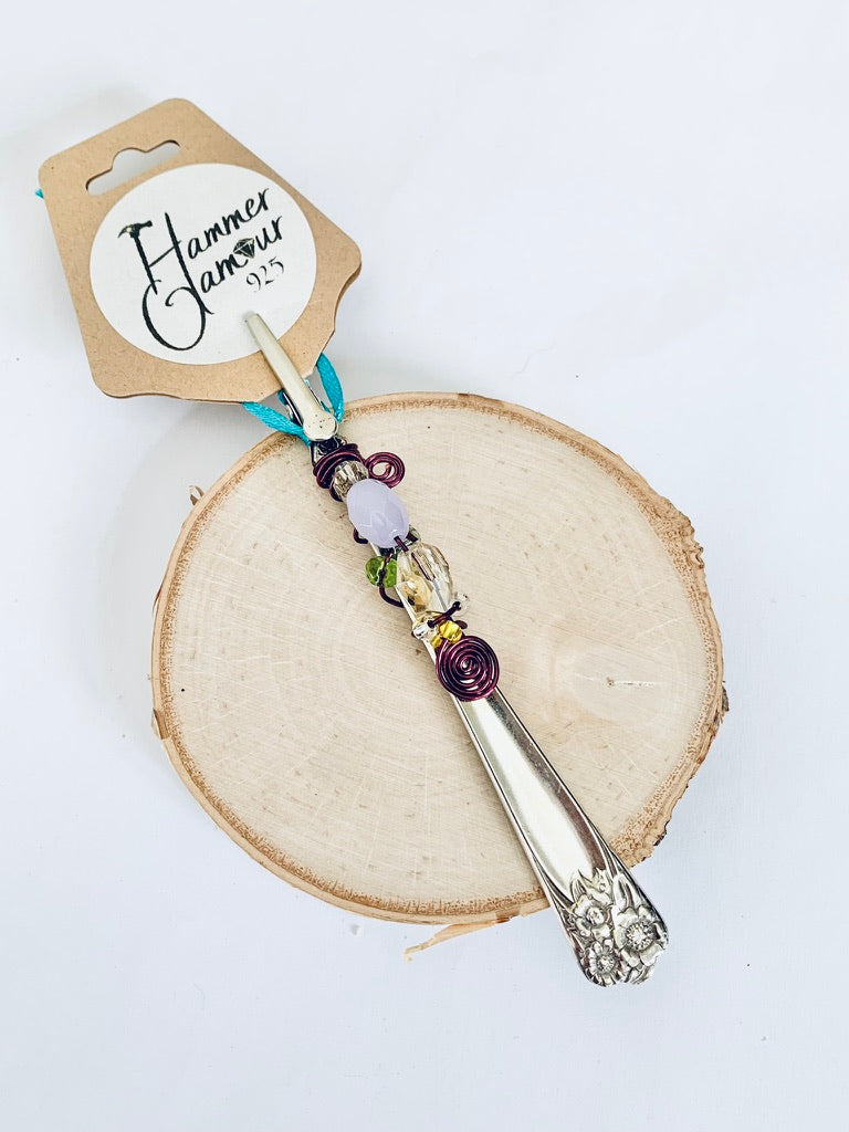 Roach Clips & Bracelet Helpers made from Vintage Spoon Handles, Gem Stones, and Glass Beads