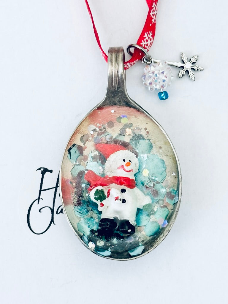 Spoon Bowl Ornaments, Santa Hat Snowman