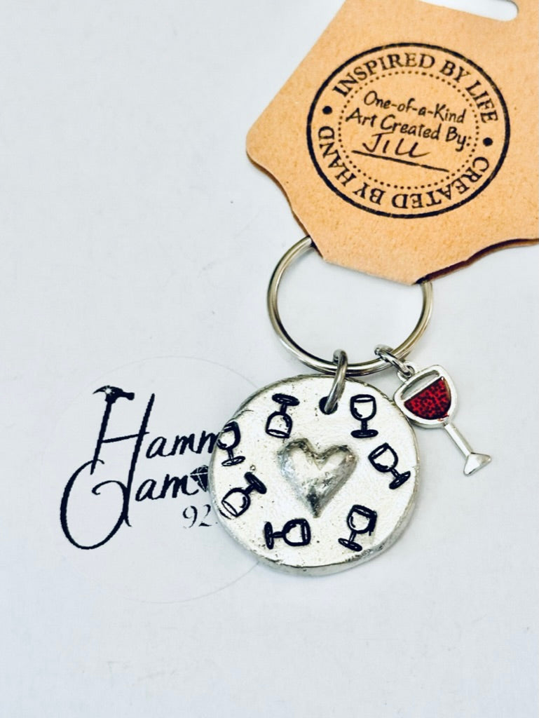 Pewter Heart Keychains, Wine