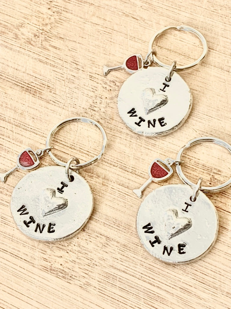 Pewter Heart Keychains, Wine