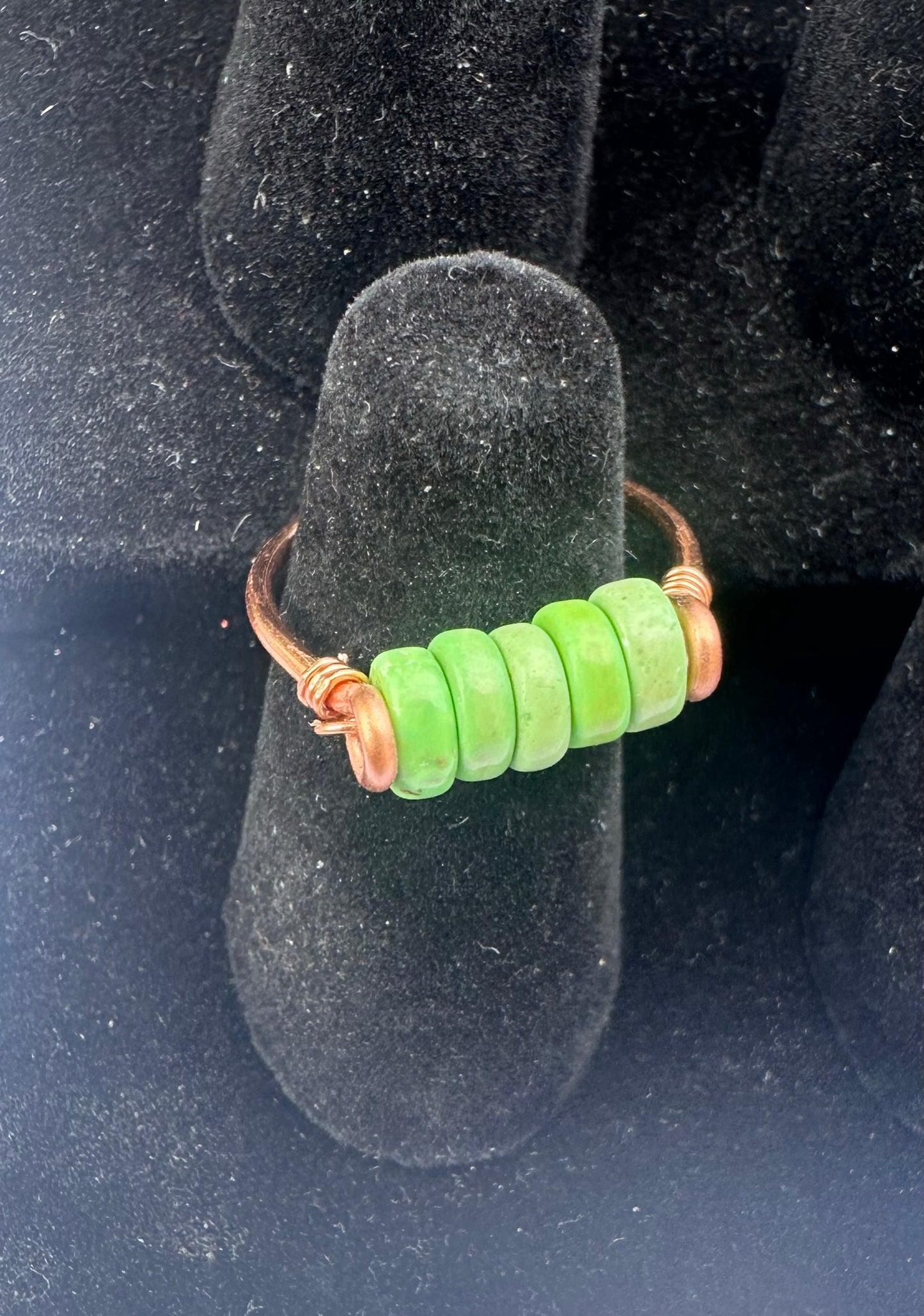 Wire Rings with Green Heishi Beads, Copper Ring, Genuine Shell and Small Flower Bead, Handmade, Custom Sizing