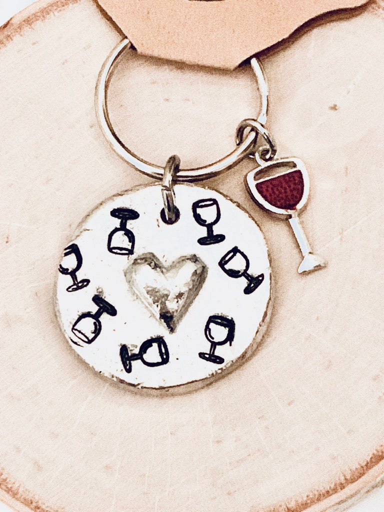 Pewter Heart Keychains, Wine