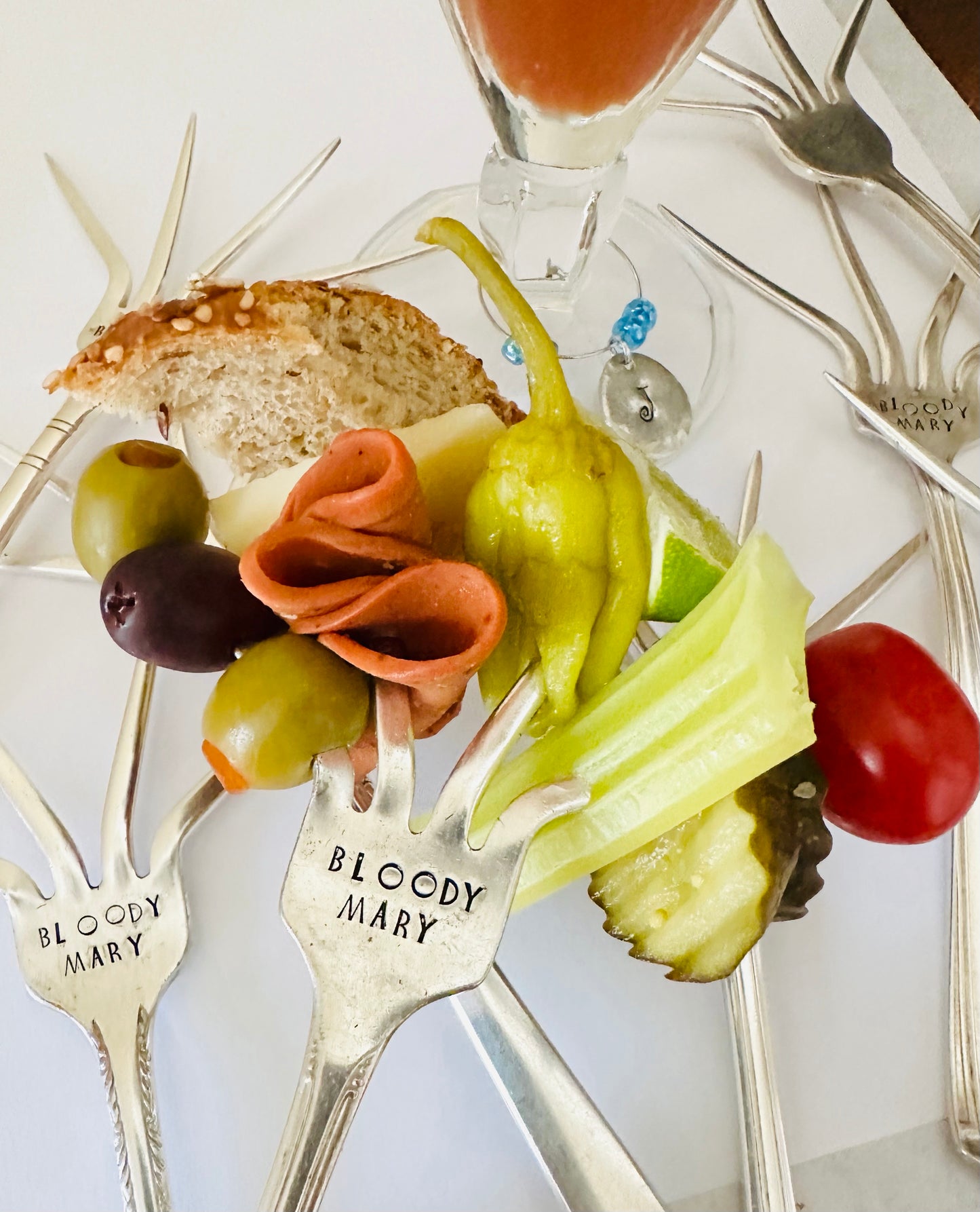 Bloody Mary Fork, Drink Stirrer, Hand Stamped Vintage Silverware