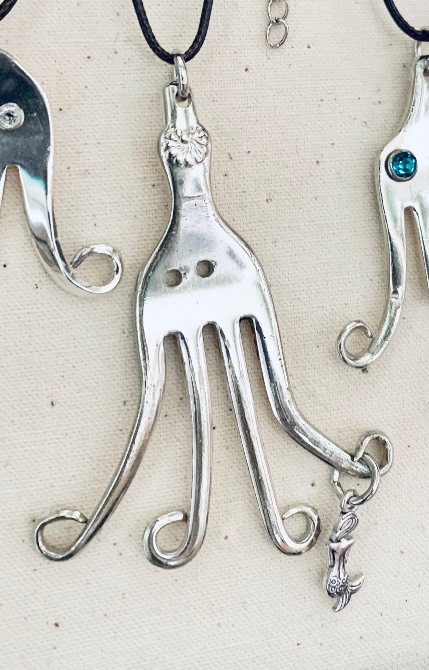 Octopus Necklace, made from Vintage .925 Silver Plated Fork, Handmade, Original Design