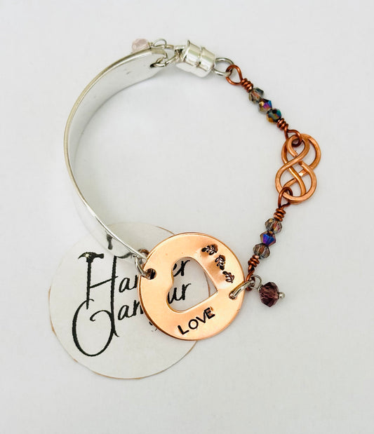 Silverware Bracelet with Copper & Heart Love Design