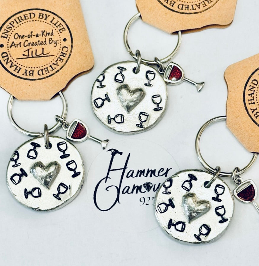 Pewter Heart Keychains, Wine