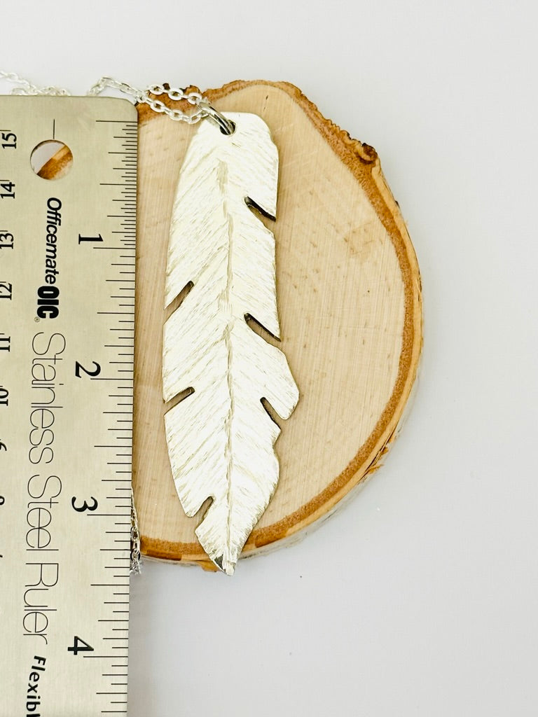 Feather Necklace, Vintage Silver