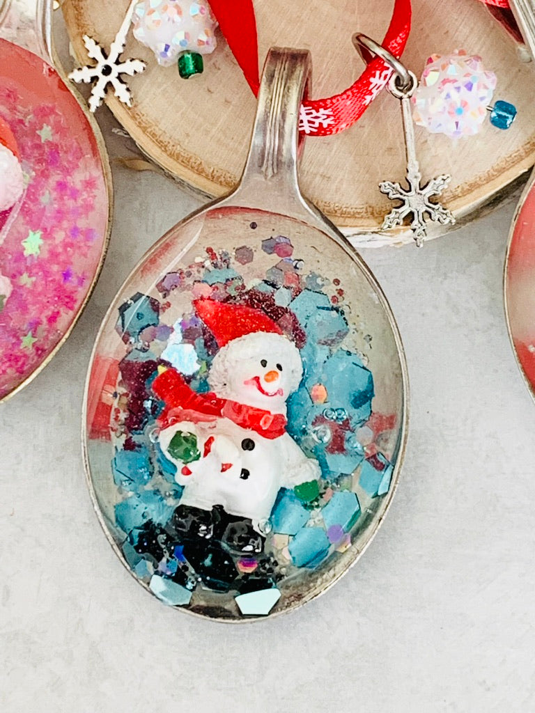 Spoon Bowl Ornaments, Santa Hat Snowman