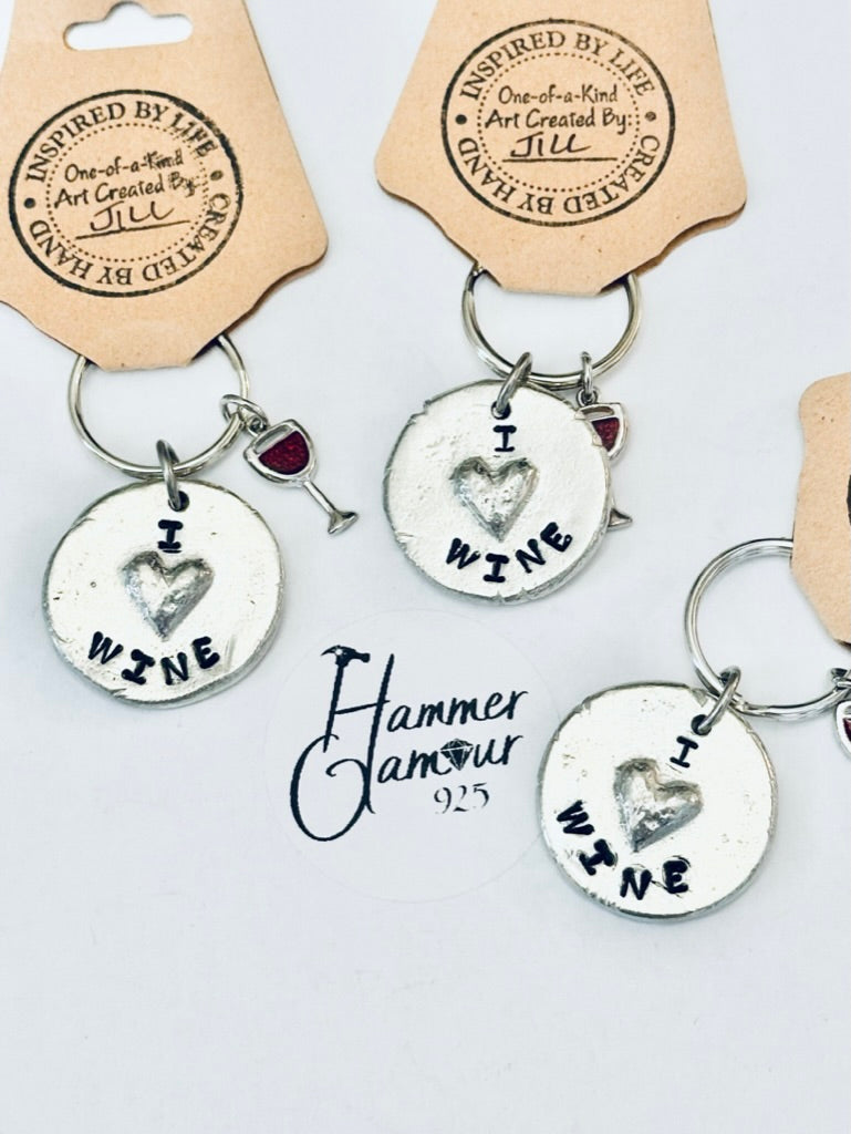 Pewter Heart Keychains, Wine