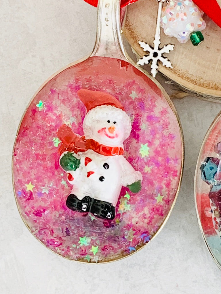 Spoon Bowl Ornaments, Santa Hat Snowman