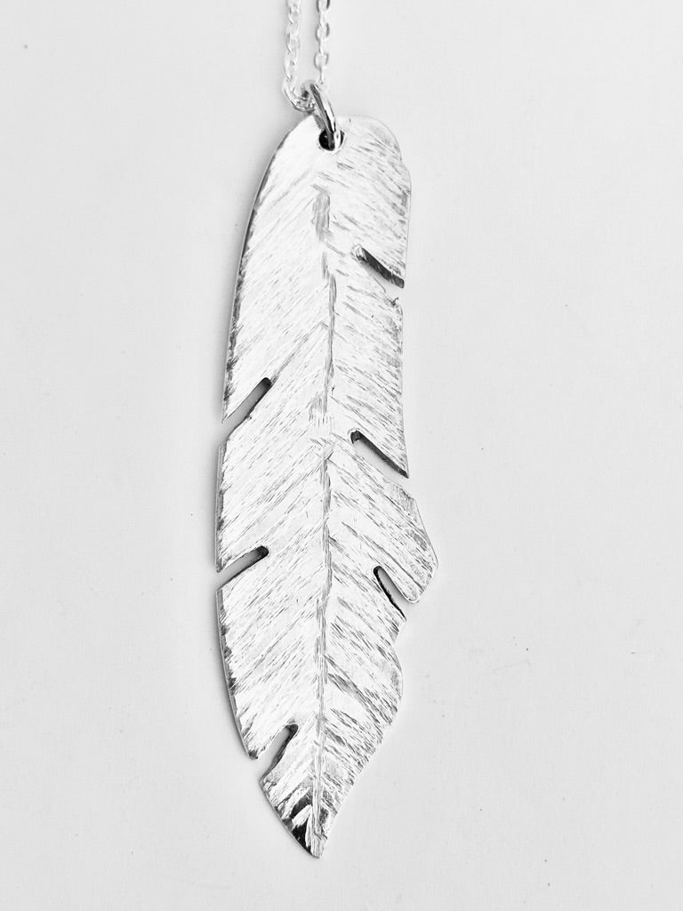 Feather Necklace, Vintage Silver