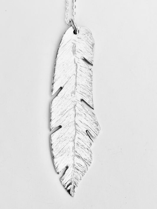 Feather Necklace, Vintage Silver