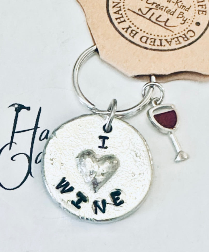 Pewter Heart Keychains, Wine