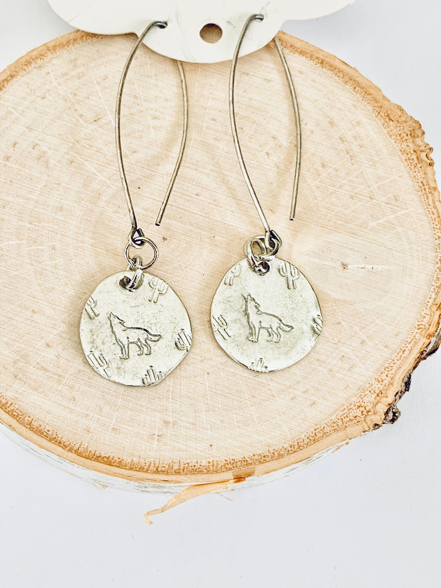 Howling Wolf Earrings - Pewter, Southwestern Cactus Style