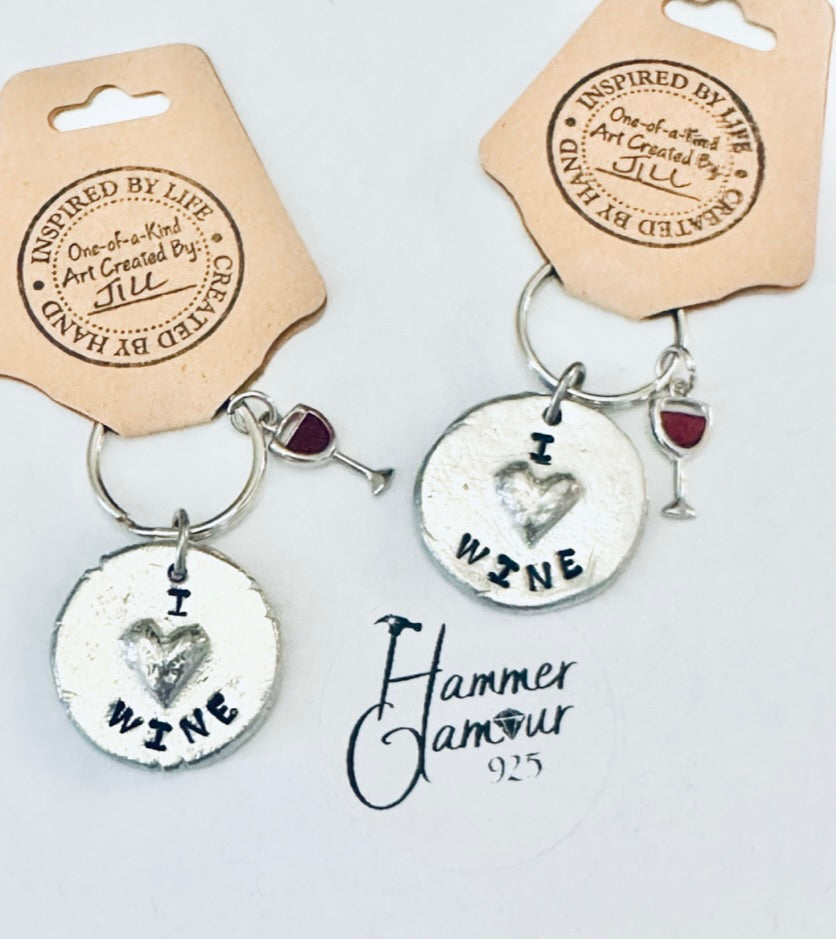 Pewter Heart Keychains, Wine