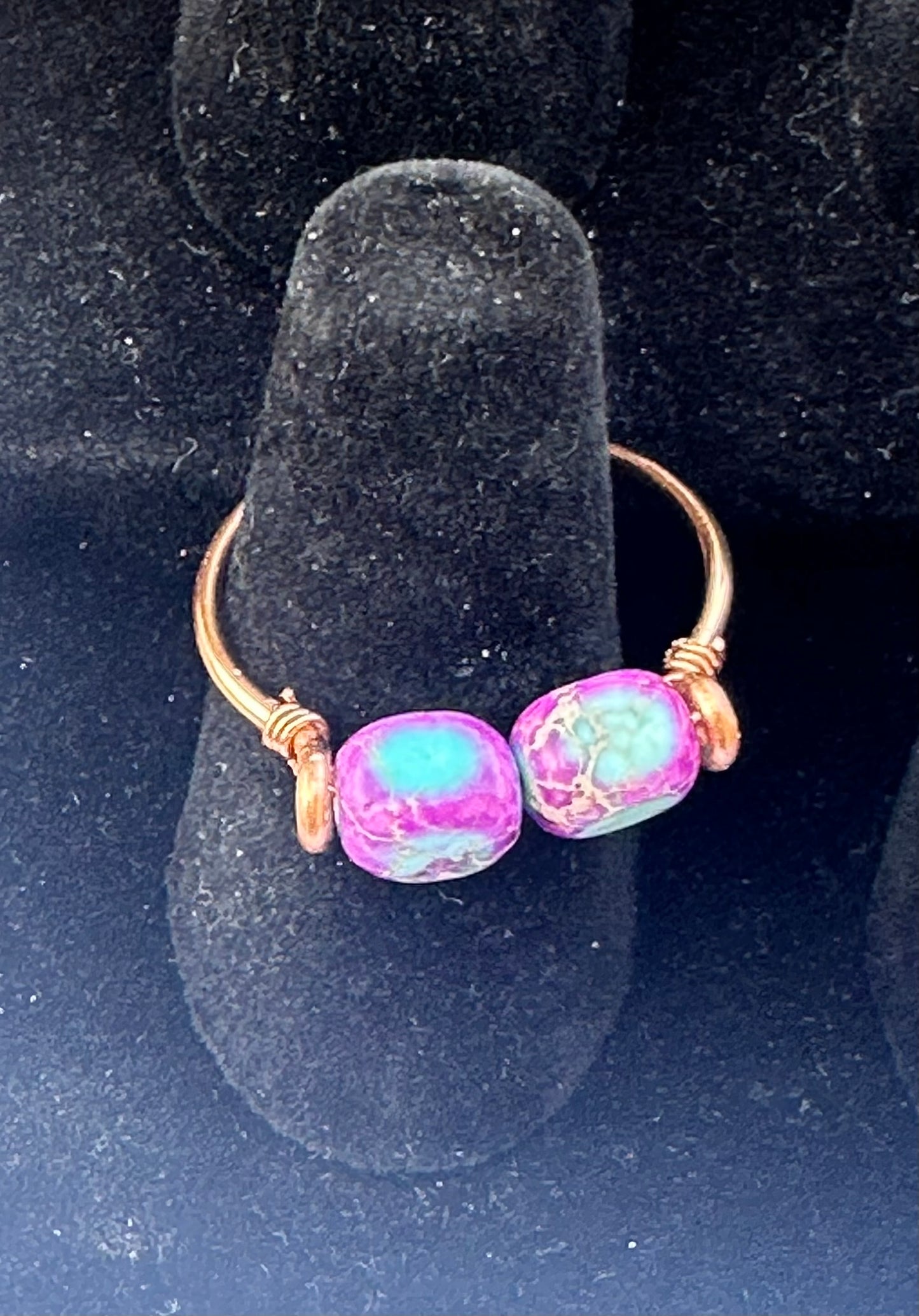 Wire Rings, Copper Ring, Purple Imperial Jasper Beads, Handmade, Custom Sizing