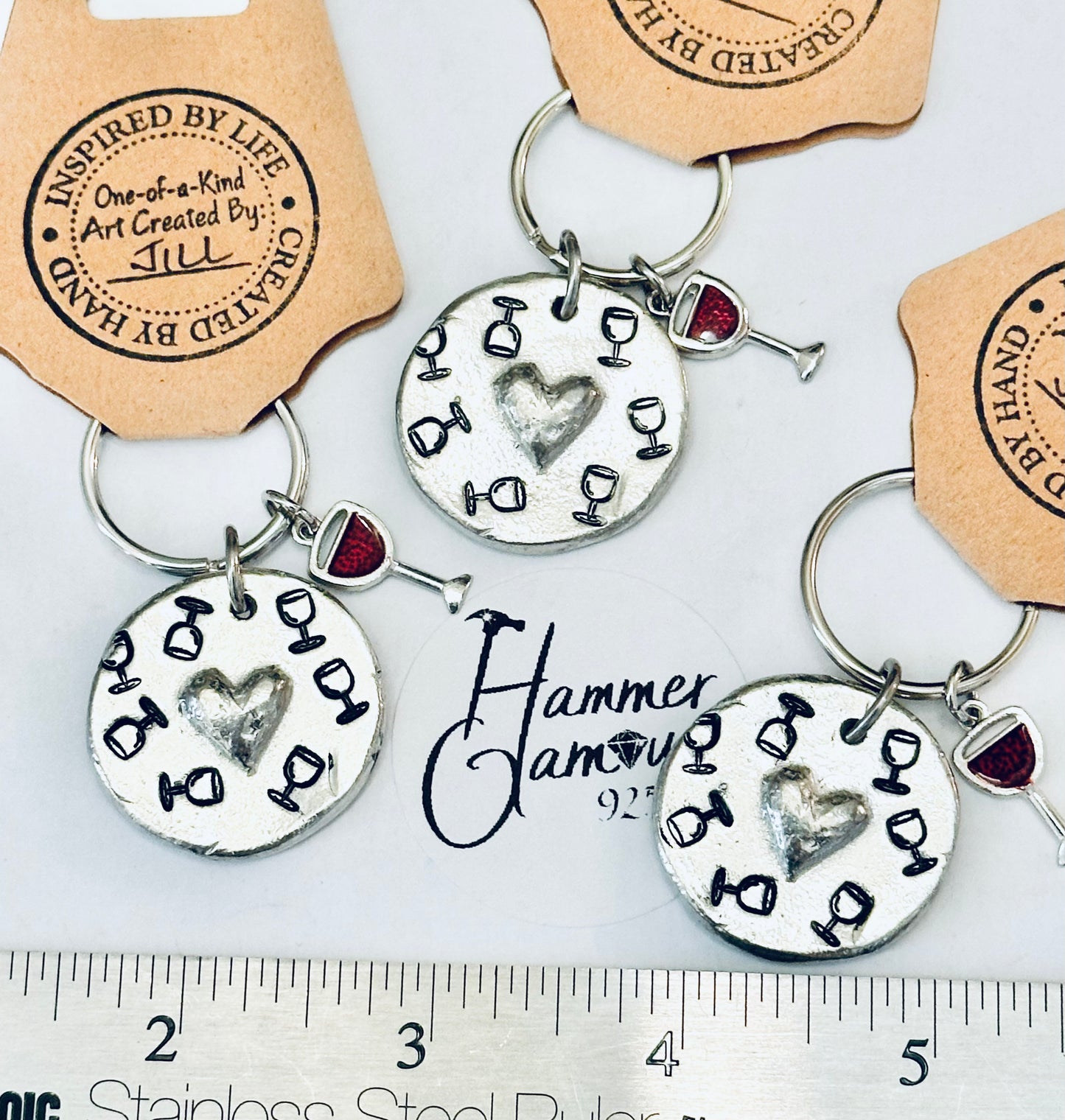 Pewter Heart Keychains, Wine