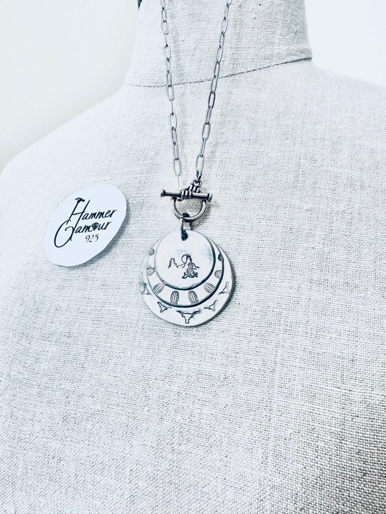 Pewter Necklace, Hand Stamped Desert Scene