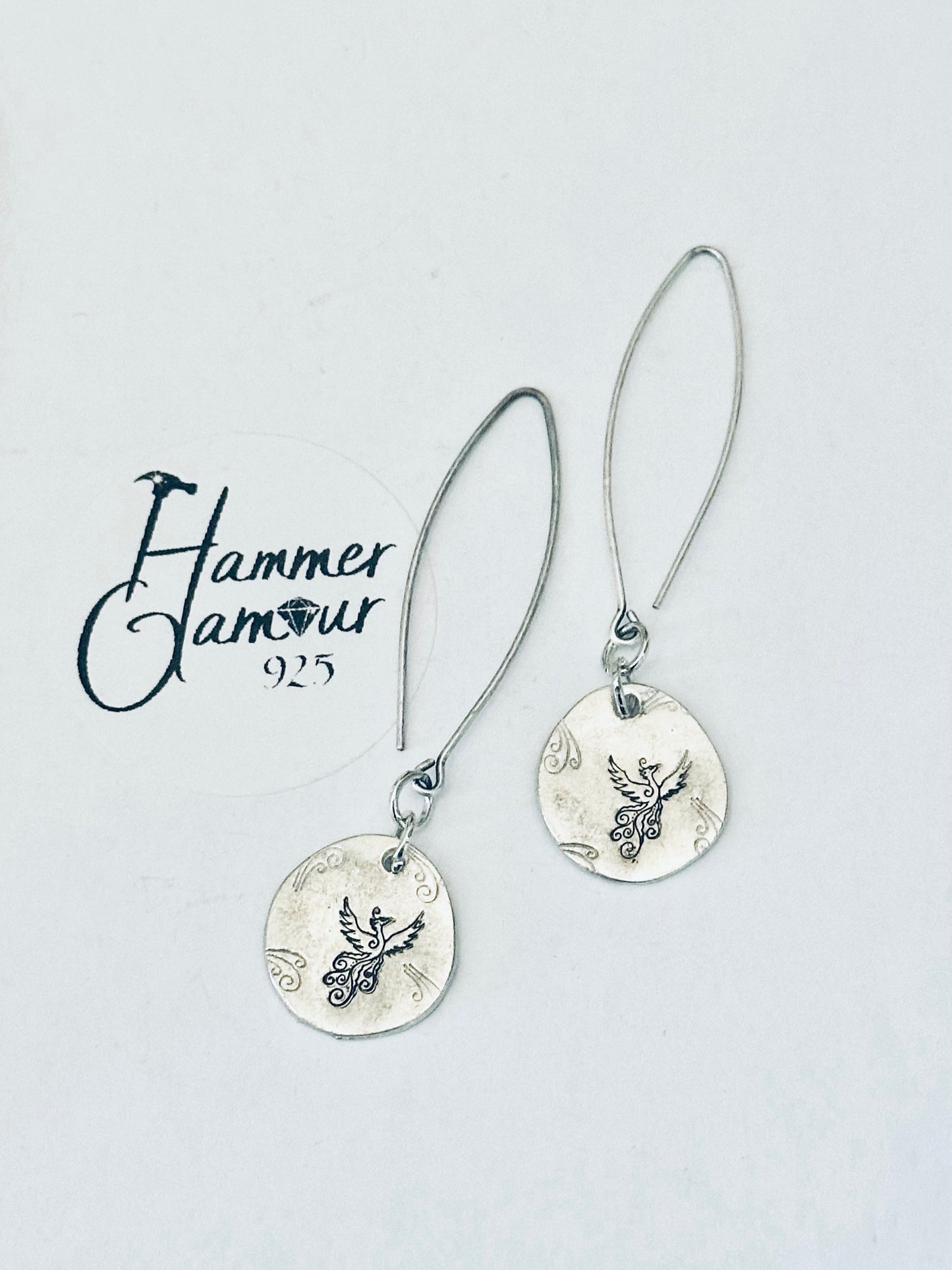 Phoenix Bird Earrings - Pewter