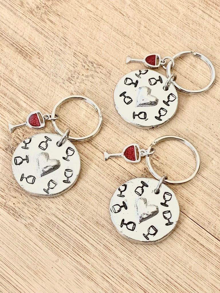 Pewter Heart Keychains, Wine