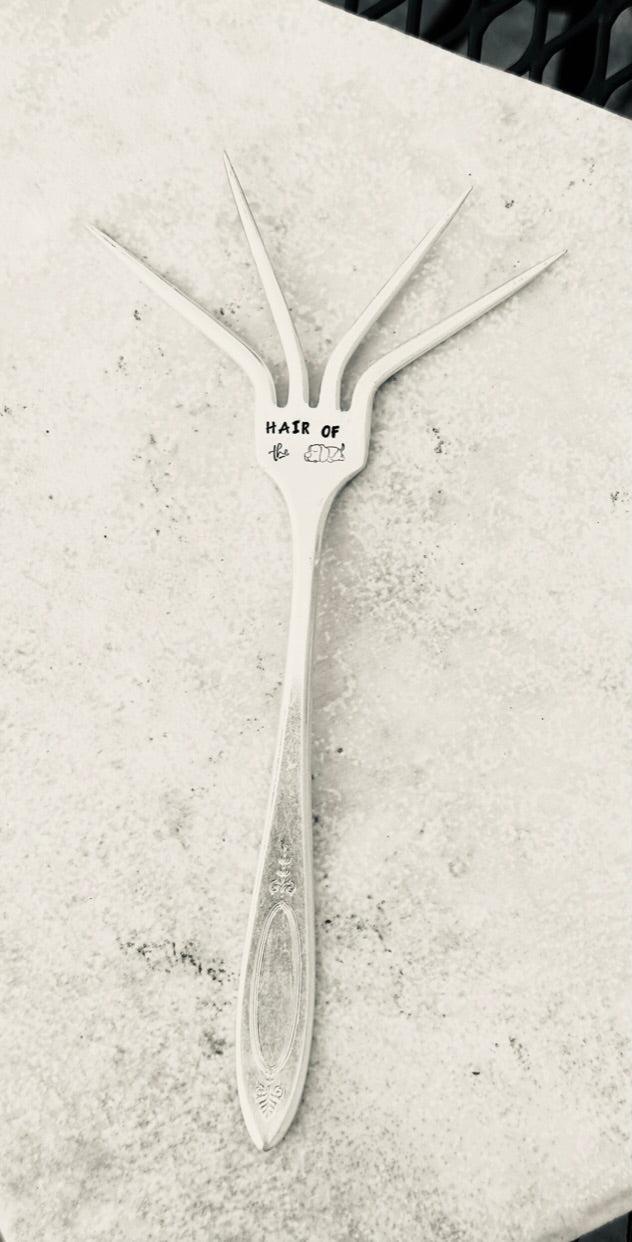 Bloody Mary Fork, Drink Stirrer, Hand Stamped Vintage Silverware, Hair of the Dog