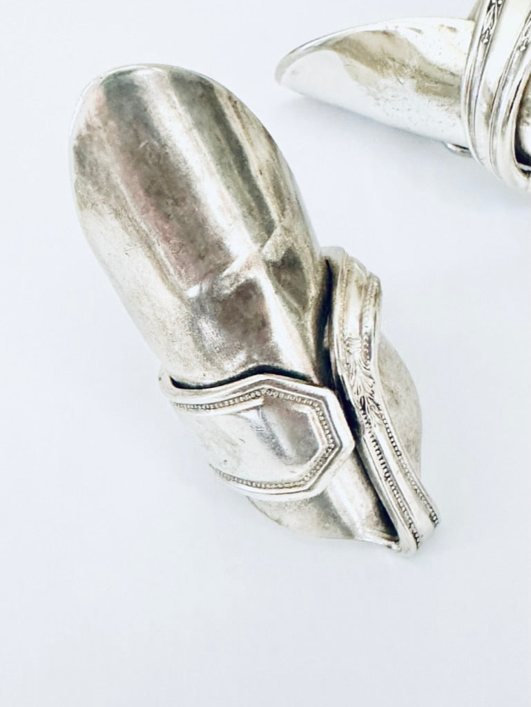 Talon Spoon Ring Size 9.5- 10.5, Vintage Silver