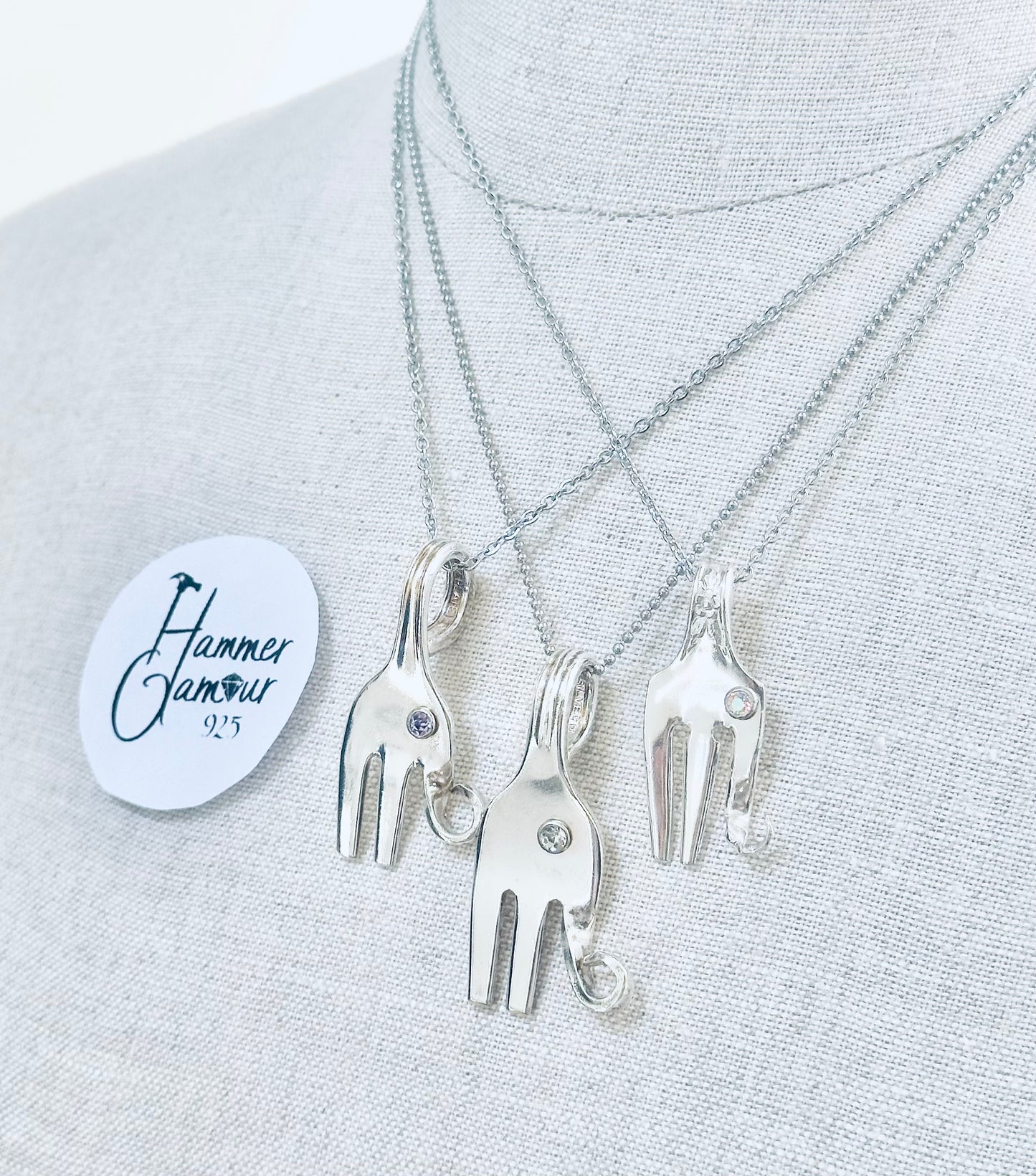 Baby Elephant Necklace, made from Vintage .925 Silver Plated Cocktail Fork