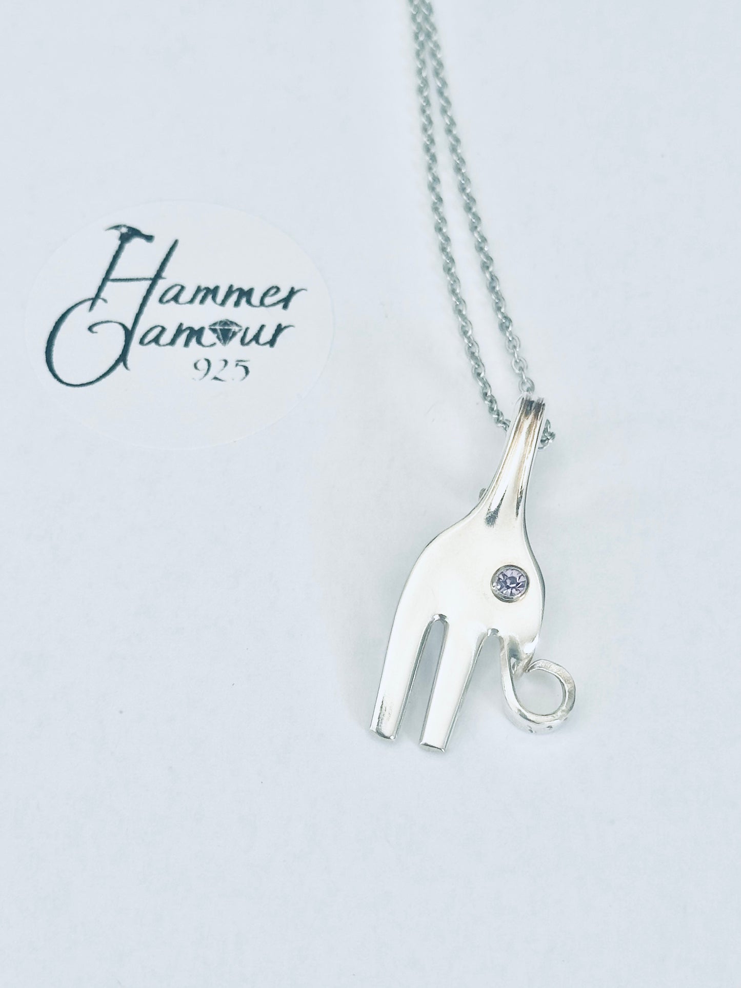 Baby Elephant Necklace, made from Vintage .925 Silver Plated Fork