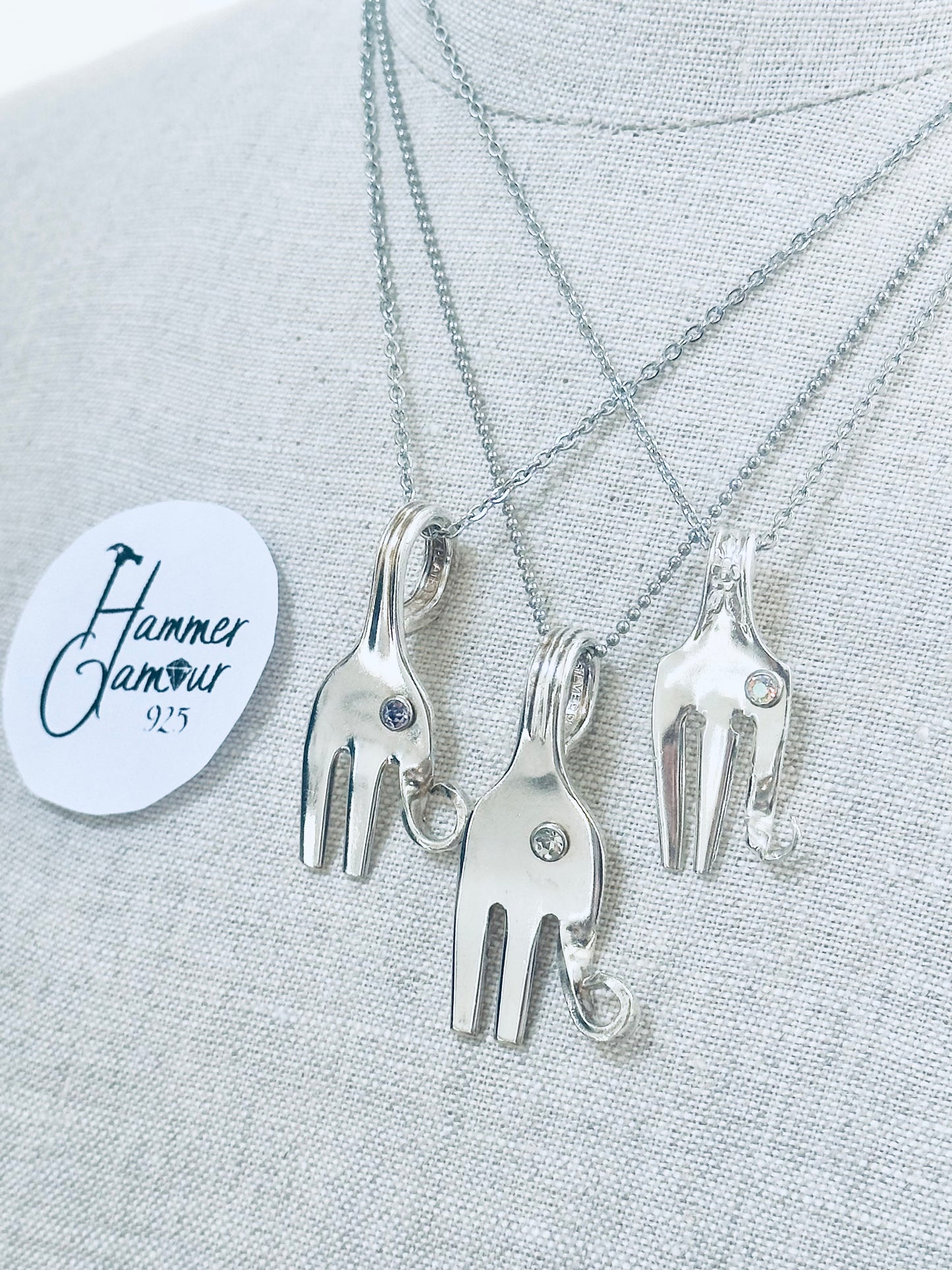 Baby Elephant Necklace, made from Vintage .925 Silver Plated Fork