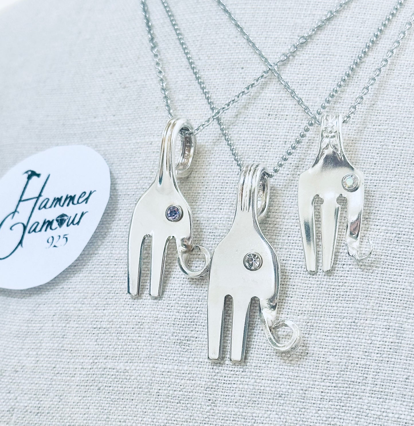 Baby Elephant Necklace, made from Vintage .925 Silver Plated Fork