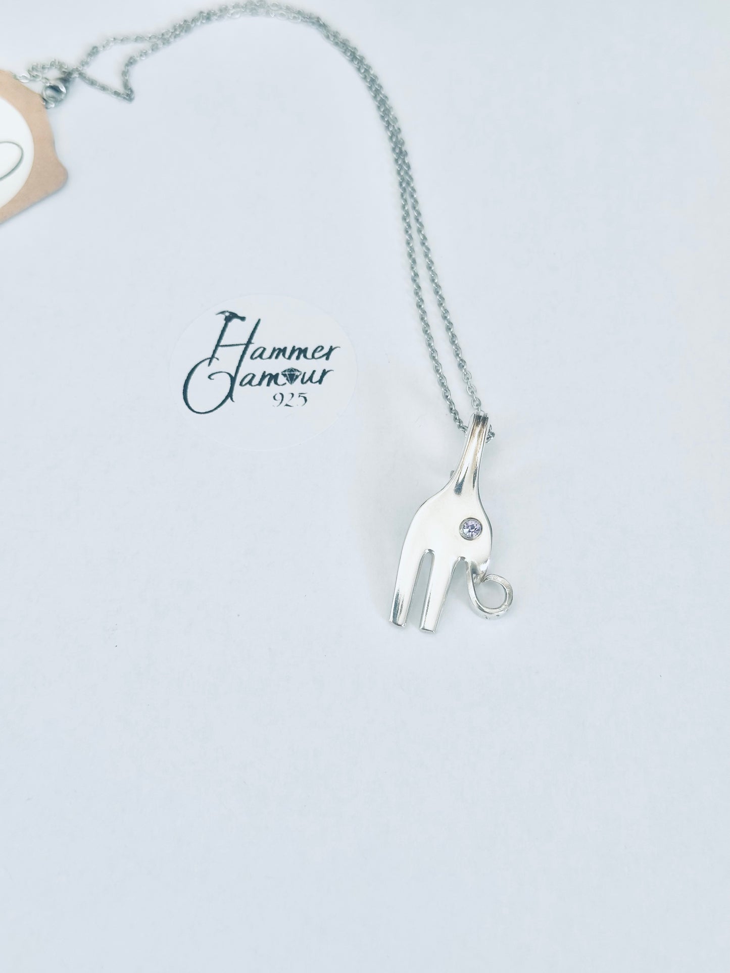 Baby Elephant Necklace, made from Vintage .925 Silver Plated Fork