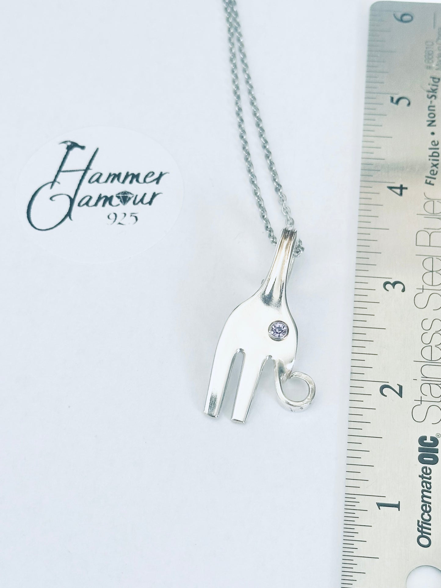 Baby Elephant Necklace, made from Vintage .925 Silver Plated Fork