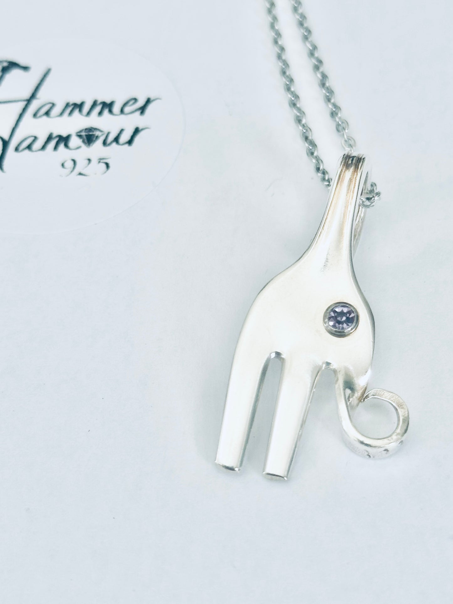 Baby Elephant Necklace, made from Vintage .925 Silver Plated Fork