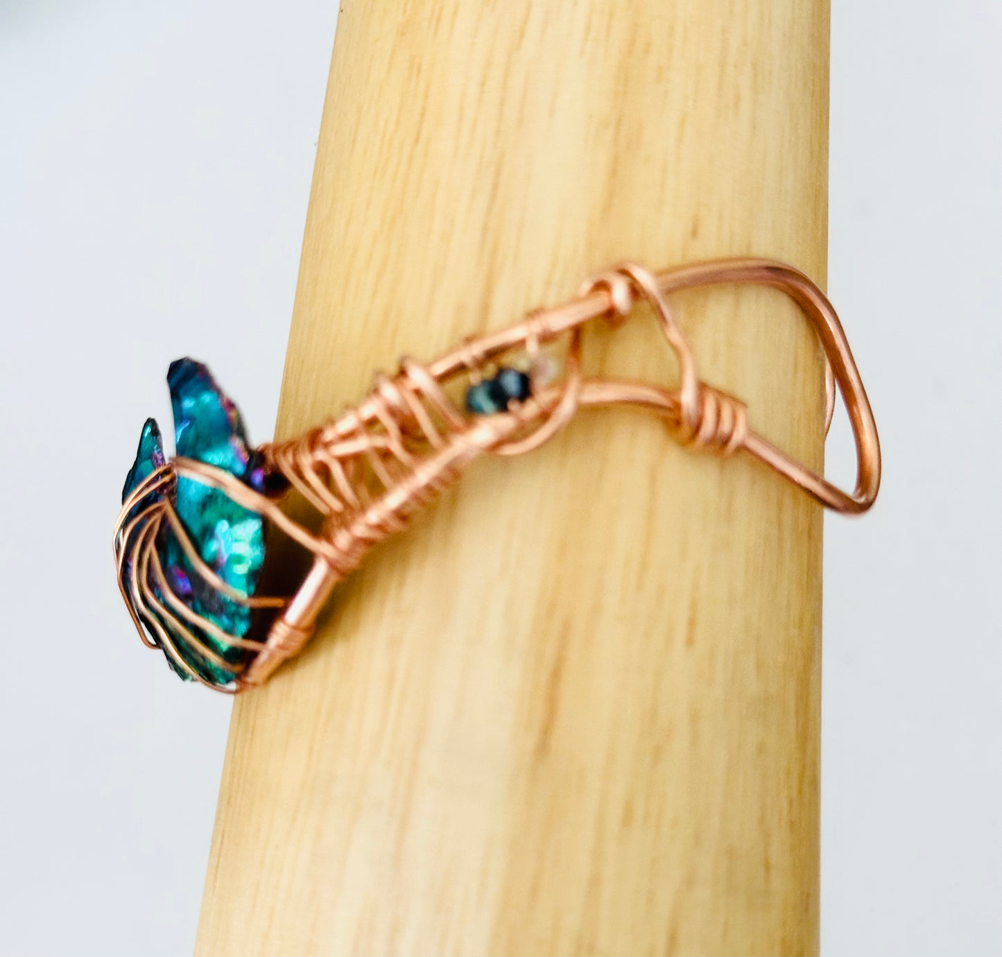 Copper Cuff Bracelet w/Aura Obsidian Moon Gemstone