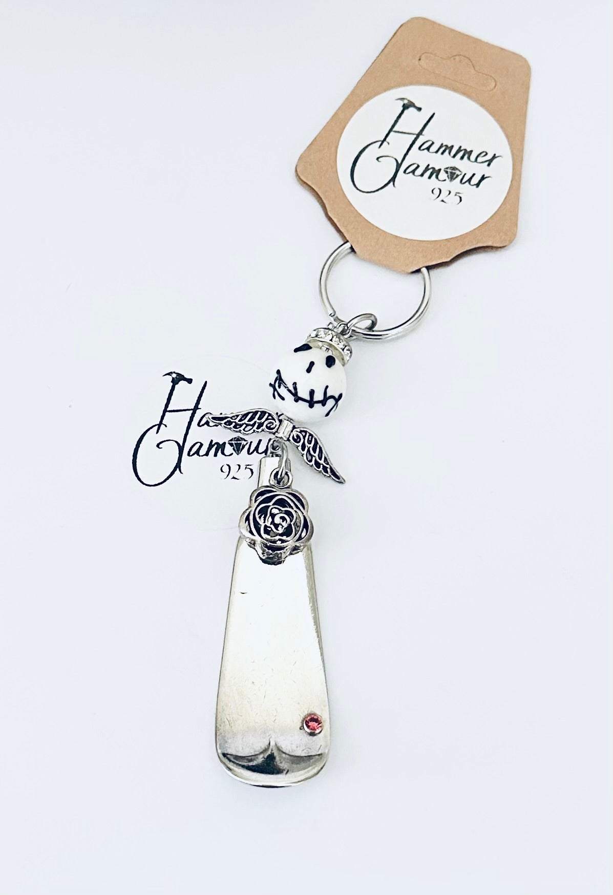 Spoon Handle Keychains, Purse Charm, Back Pack Charm, Skeleton Head & Rose