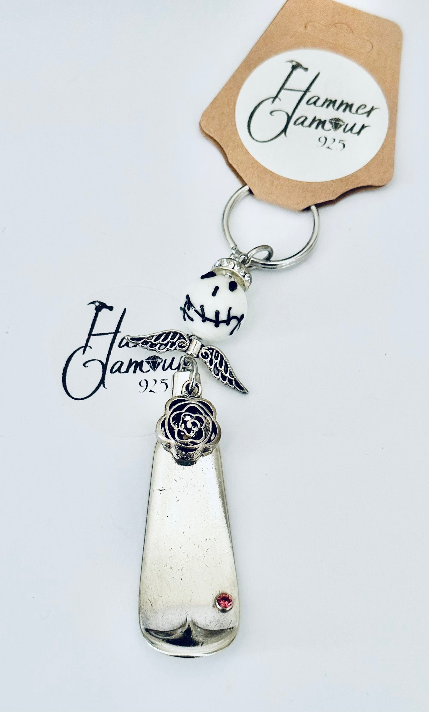 Spoon Handle Keychains, Purse Charm, Back Pack Charm, Skeleton Head & Rose