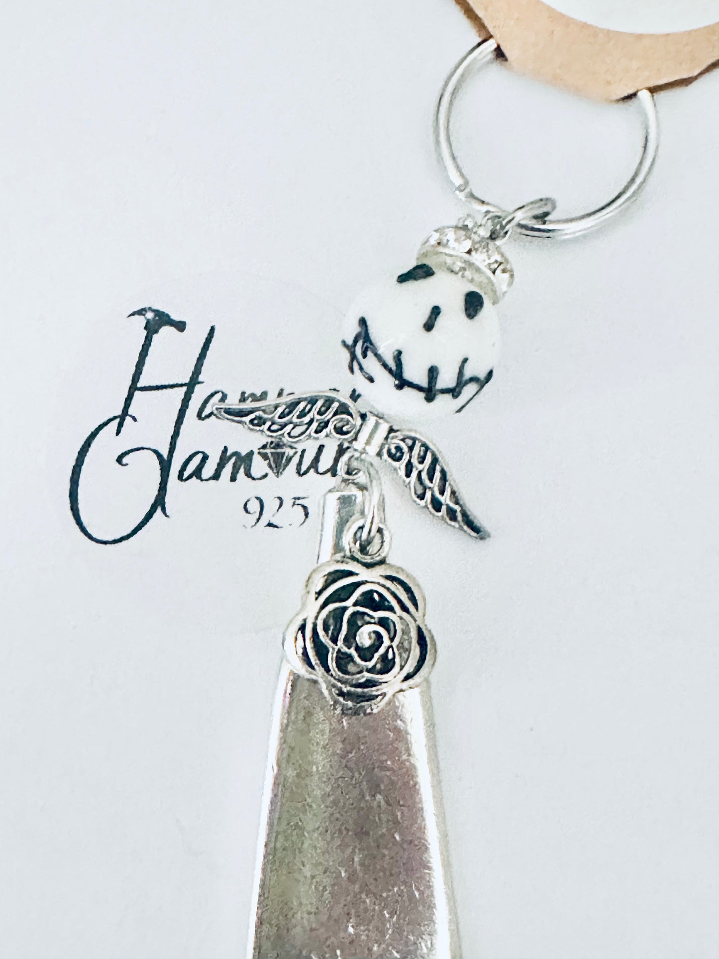 Spoon Handle Keychains, Purse Charm, Back Pack Charm, Skeleton Head & Rose