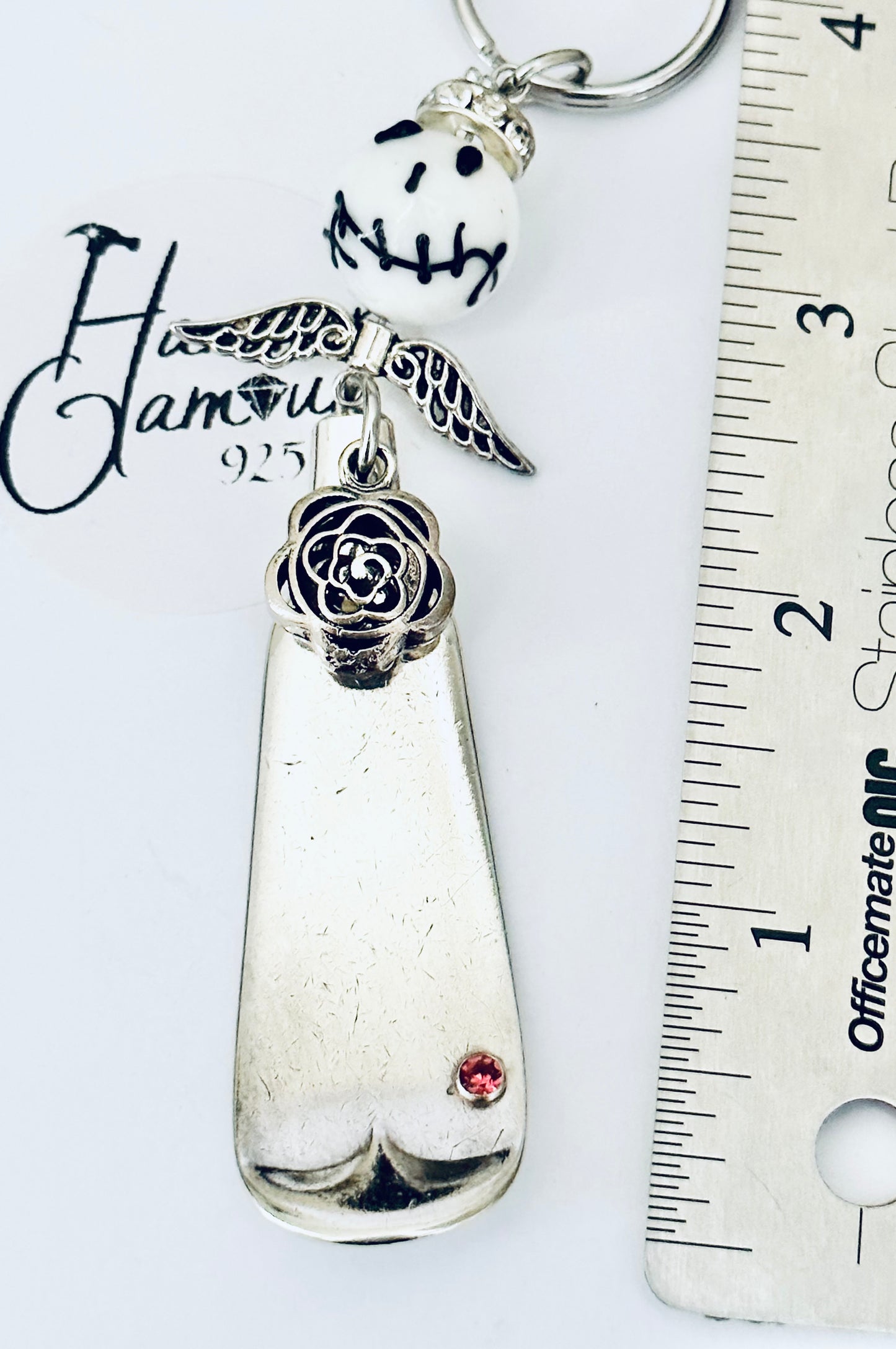 Spoon Handle Keychains, Purse Charm, Back Pack Charm, Skeleton Head & Rose