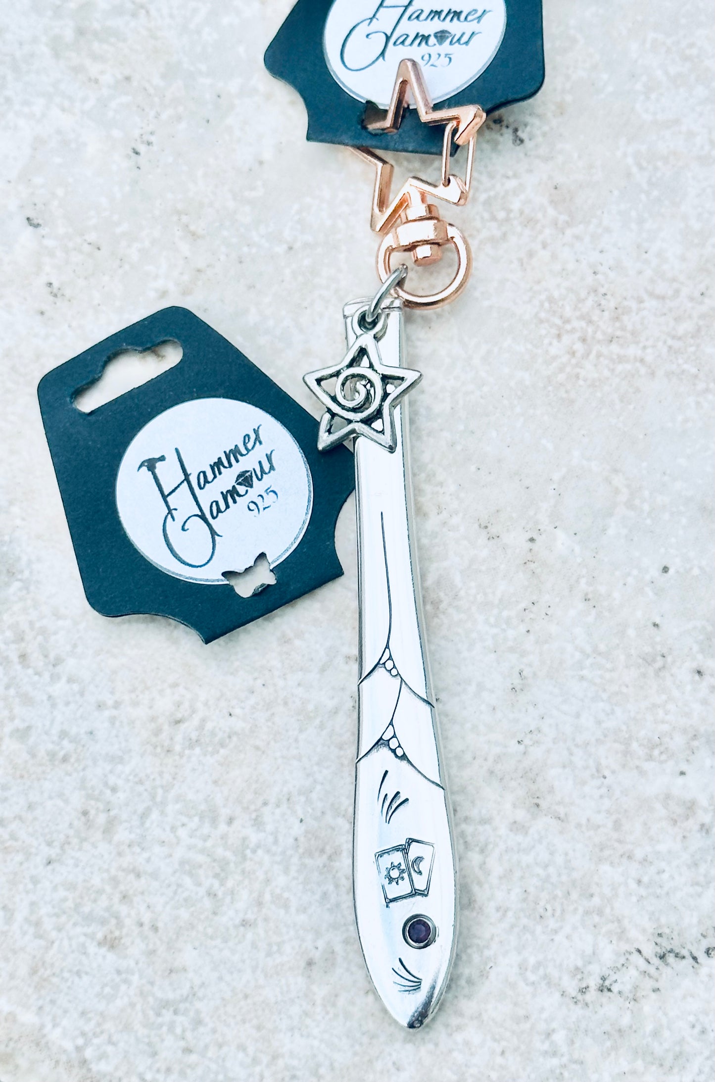 Spoon Handle Keychains, Purse Charm, Back Pack Charm, Hand Stamped Tarot Cards