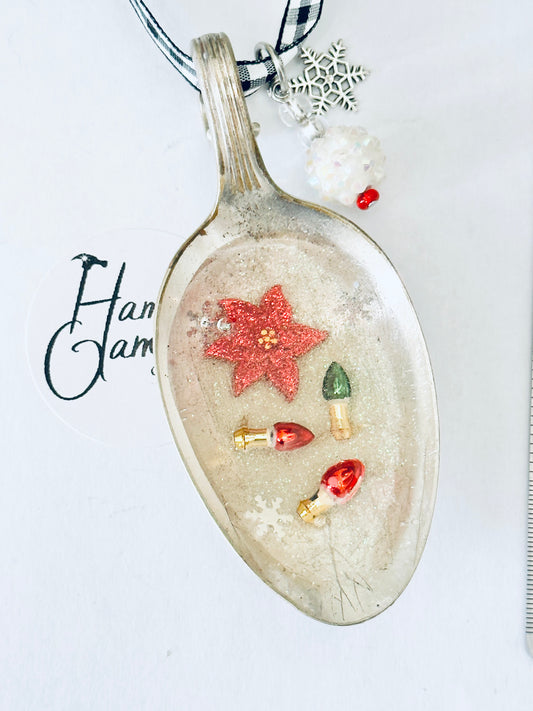 Spoon Bowl Ornaments, Poinsettias & Twinkle Lights