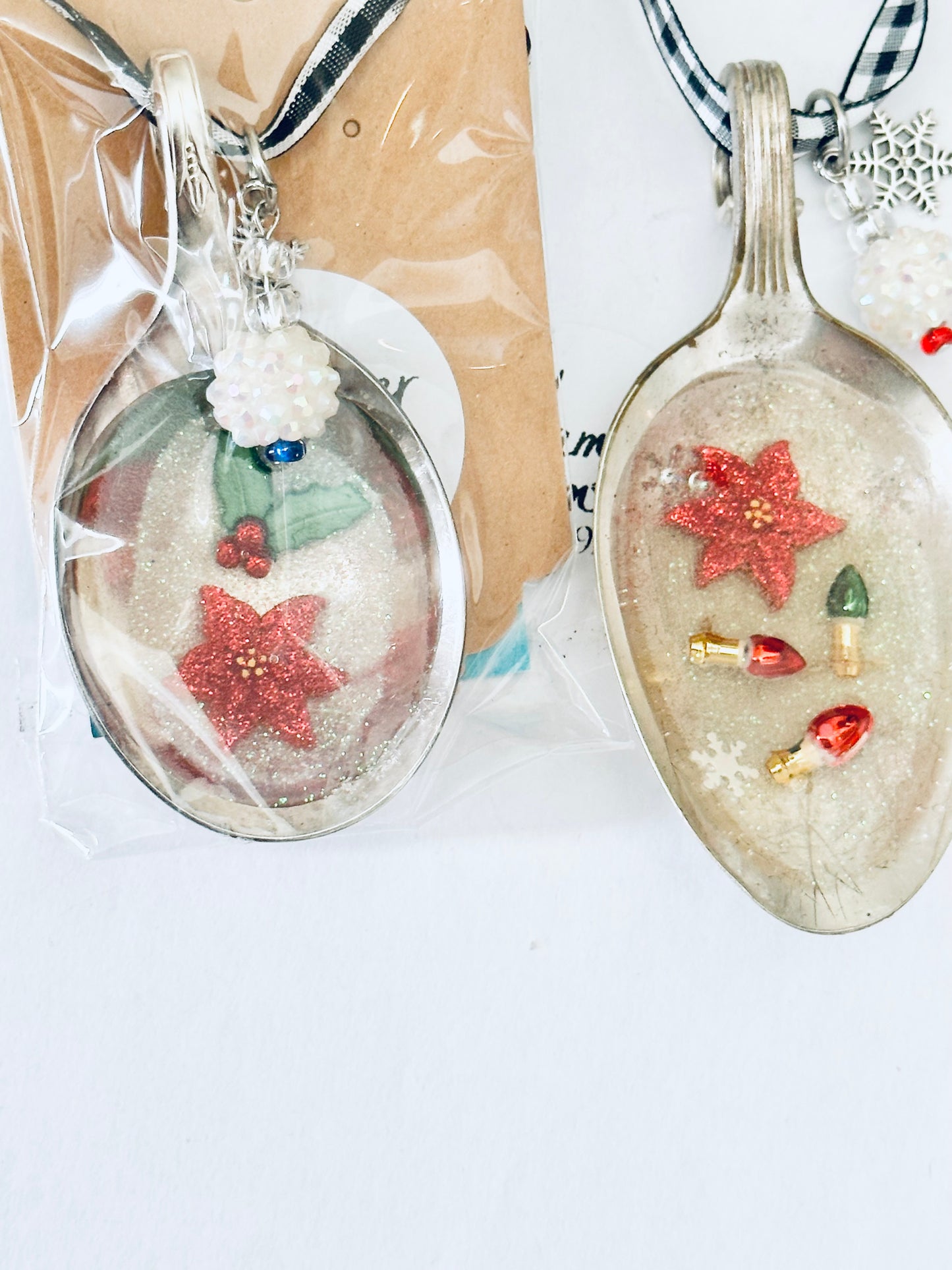 Spoon Bowl Ornaments, Poinsettias & Holly Sprig