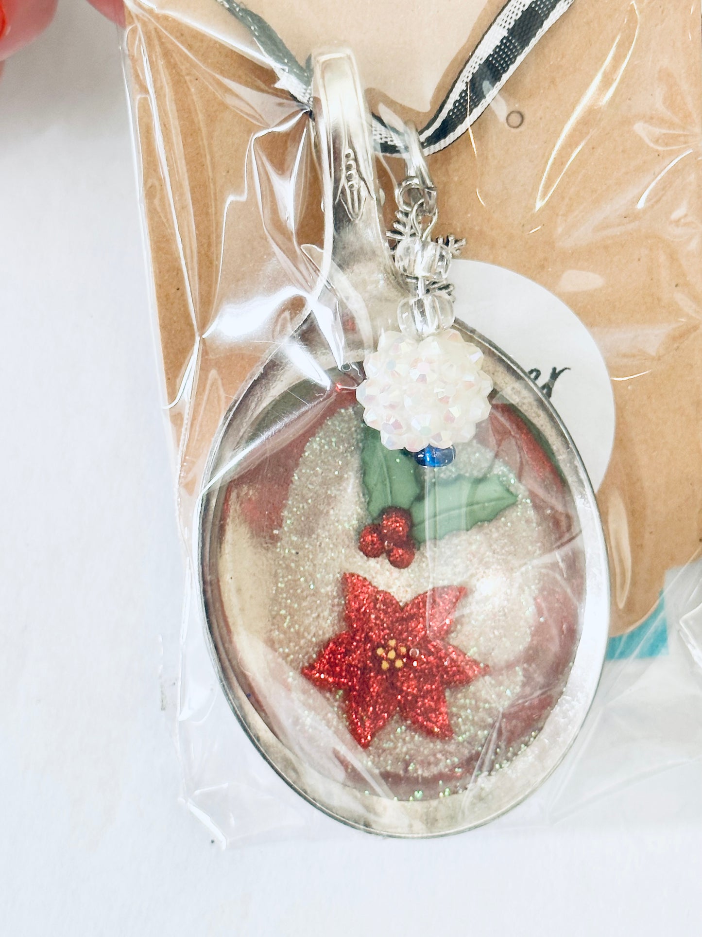 Spoon Bowl Ornaments, Poinsettias & Holly Sprig