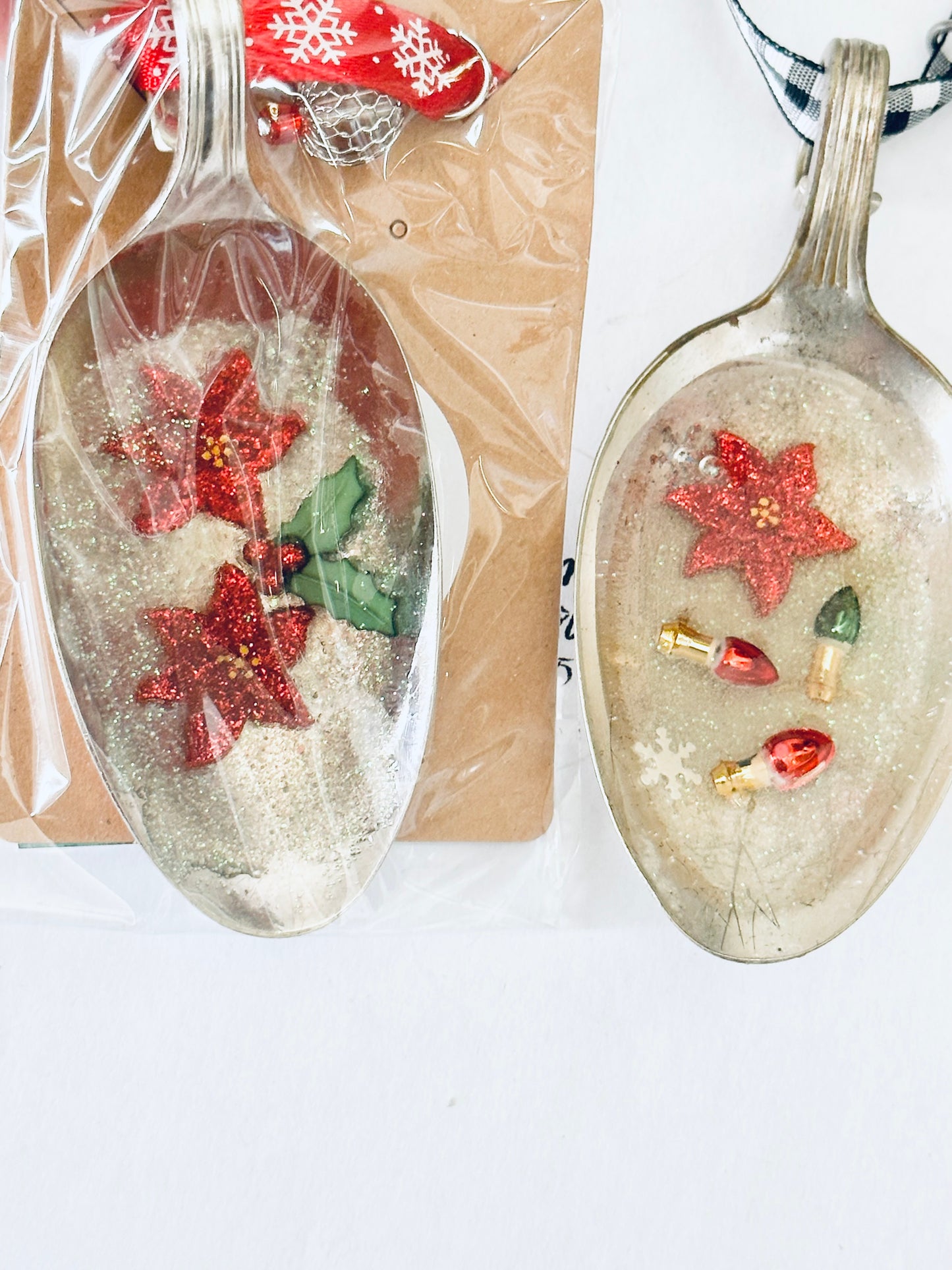 Spoon Bowl Ornaments, Poinsettias & Holly Sprig